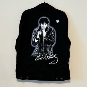 VTG -ELVIS Presley -Mens Denim Blue Jacket Sz L-Elvis Image 16”x10”First Choice